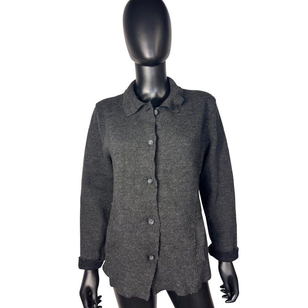Deane & White Charcoal Gray Knit Button Front Cardigan‎ Jacket Collared wool M